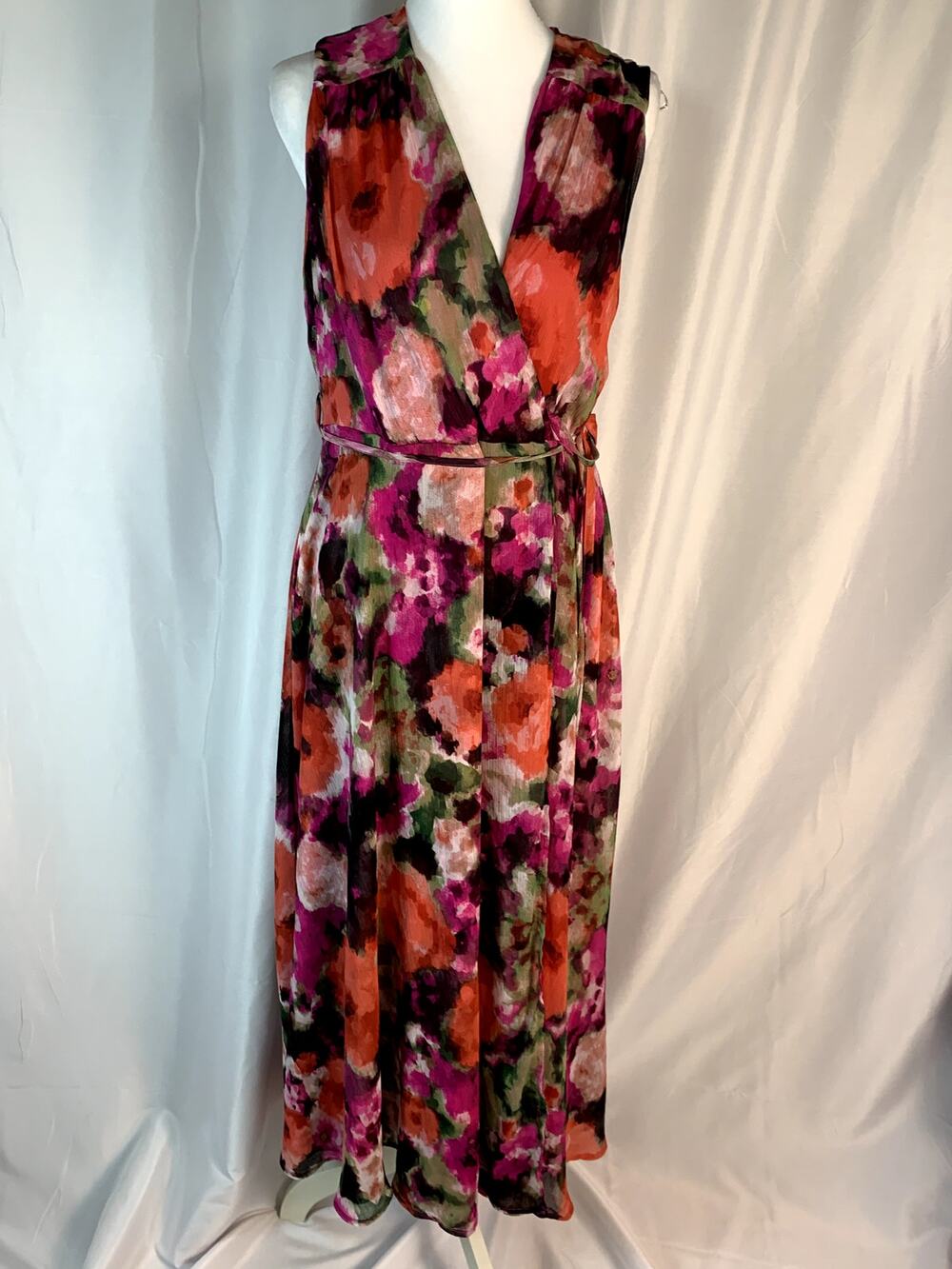 Calvin Klein Floral Faux Wrap Dress Hibiscus Multi Pink Size 14 NWT
